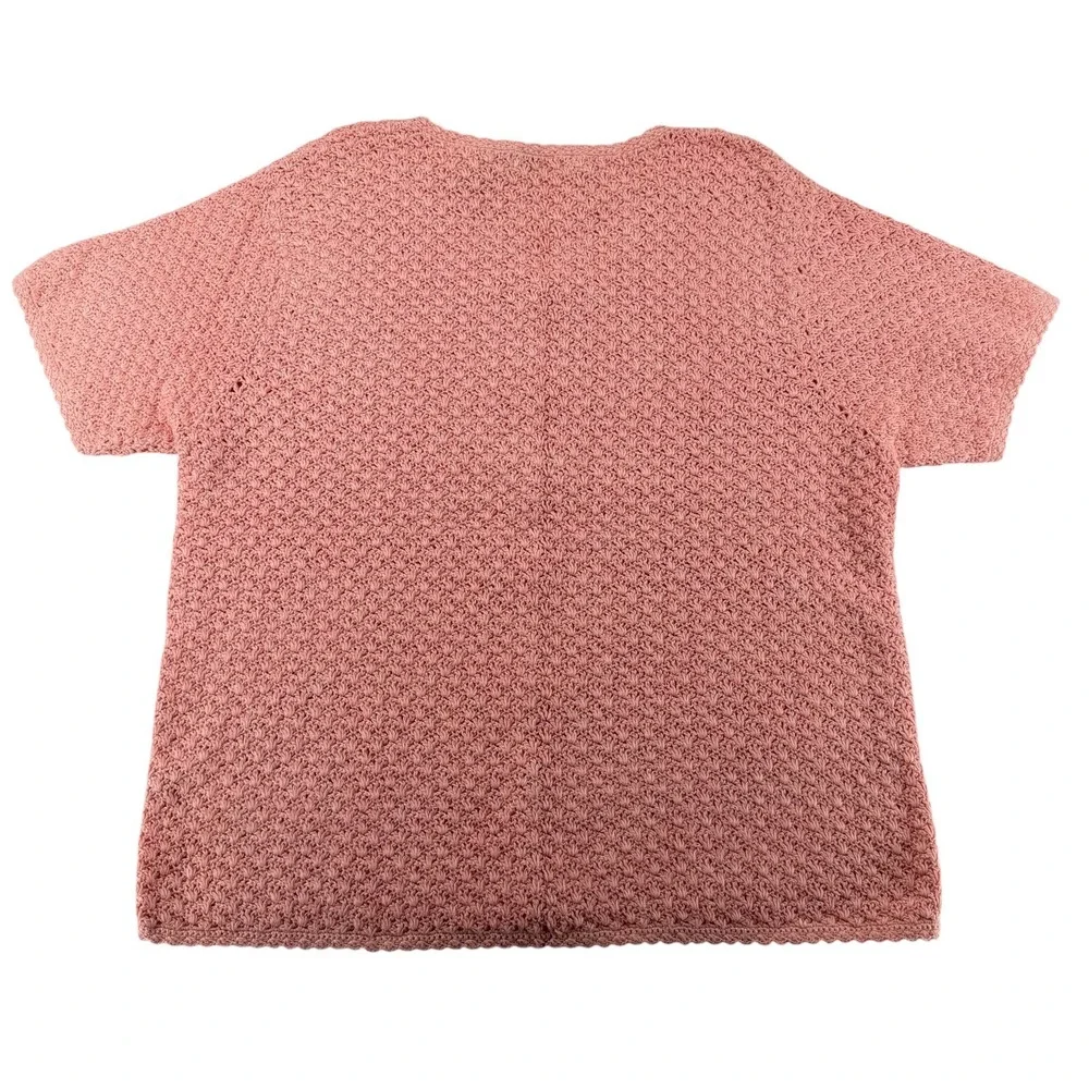Orvis Crochet Knit Ramie Cotton Cardigan Button Sweater Womens Large Pink Granny